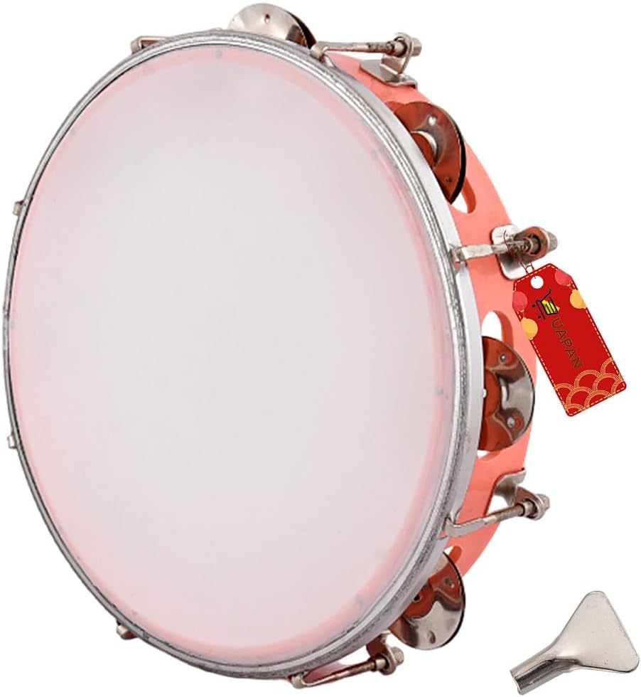 UAPAN Dafli Musical Instrument Dafli/Tambourine 10 inch Hand Percussion Musical Instrument (Orange tambourine)