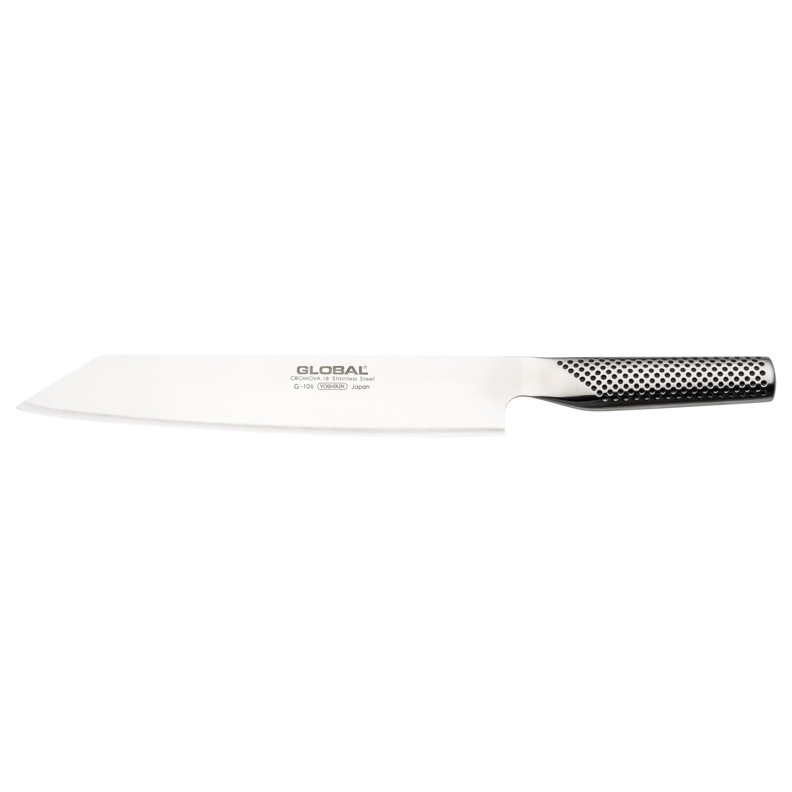 Global G 106 Kiritsuke. Coltello da cucina orientale, adatto a tutte le lavorazioni del pesce. Ideale per Sushi-sashimi. Lunghezza lama centimetri 24