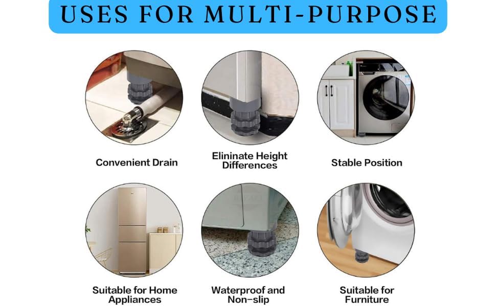 Image of FURNIMATE Anti-Vibration Pads Washing Machine Stand - Adjustable Furniture Base Fridge Stand for Single & Double Door, Shock-Absorbing, Noise Cancelling, Anti-Slip Stabilizer (Scrw Anti, Pack of 1)