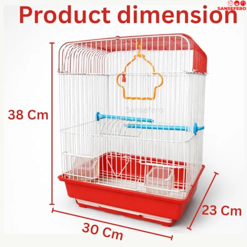 Image of SANSEFERO Hanging Bird Cage for Lovebirds, Parrots, Parakeets, Budgies and Cockatiels Included Bottom Tray, Feeders, Bird Swings & Plastic Perches (12X9X15 Inch)
