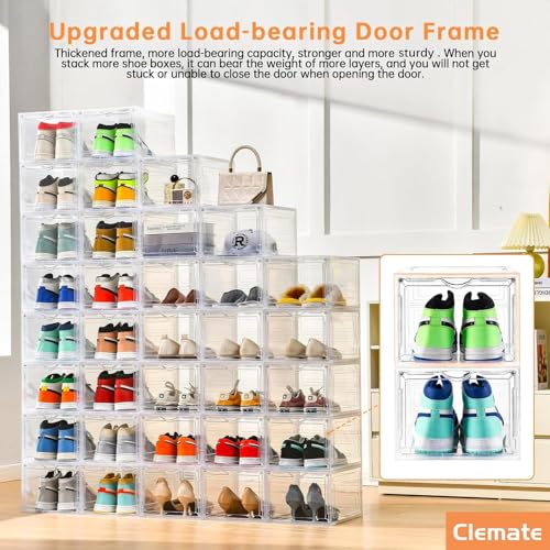 Image of Clemate Upgraded X-Large Shoe Storage Box,8 Pack,Shoe Box Clear Plastic Stackable,Drop Front Shoe Box with Clear Door,Shoe Organizer and Shoe Containers For Sneaker Display,Fit up to US Size12