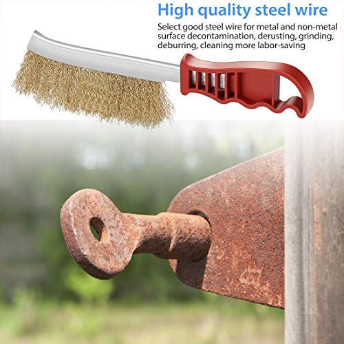 Brass Wire Brush Set, 2 Pcs Wire Scratch Brush Set for Cleaning Welding Slag Rust, Brass Brush with 9.25 Inch Long Handle - Thumbnail 7
