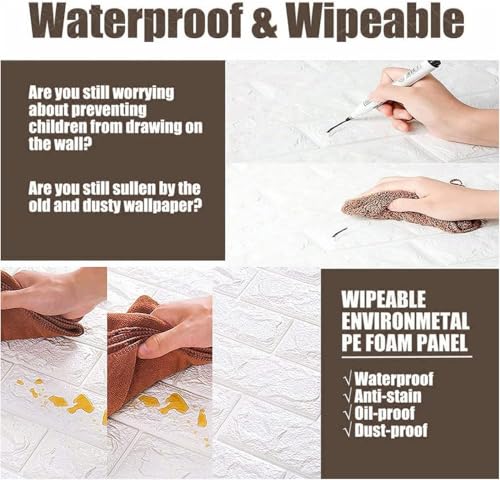 Image of TEKCOOL Self-Adhesive Waterproof PE Foam 3D Wall Panels Wallpaper Sticker for Bathroom, Living Room, and Home Decoration (70 x 77cm, Appx. 5.8Sq Feet)-20 Piece'