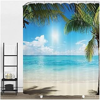 NiCoLa Shower Curtain Fabric Washable Bathroom Shower Polyester Fabric, 3D Shower Curtain with 12pcs Hooks for Bathroom (180 x 180 cm, Blue)