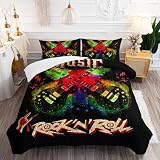 AILONEN 3Pcs Guitar Comforter Set Queen Size, Colorful Music Themed Bedding Set for Kids Teens Adults,Rock and Roll Music Duvet Set for Bedroom Decor,1 Quilt with 2 Pillowcases,Soft and Lightweight
