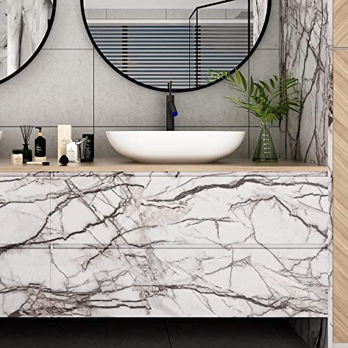 Image of WISDOM Marble Wall Sticker Wallpaper Decorative Home /Furnituer /Cabinets Marble Vinyl Wallpaper (24x36 Inch, Rosso Black)