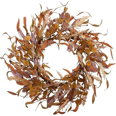 VGIA 18 Inch Fall Wreath for Front Door Autumn Door Wreath Fall Decorations with Artificial Fall Grass Fall Leaves Wreath for Autumn Harvest Thanksgiving Home Decor Cover