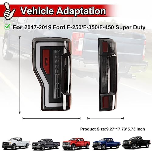Nixon Offroad Tail Lights For Ford F-250 F-350 F-450 Super Duty 2017 2018 2019 Tail Lamps Led Rear Lights Car Rear Lamps Assembly Replacement 1Pair (Matte Black Housing/Smoke Lens) #TOP3