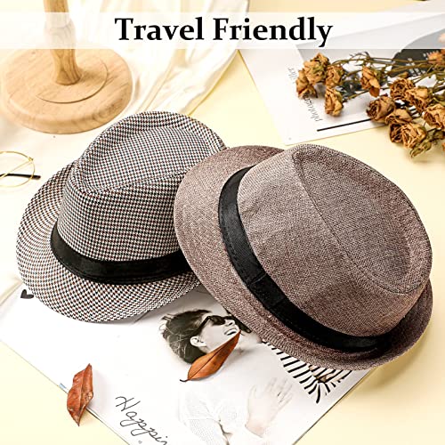 Image of 16 Pcs Bulk Fedora Hats for Men 1920s Short Brim Pork Pie Panama Hats for Beach Men Women Summer Accessories(Retro Colors)
