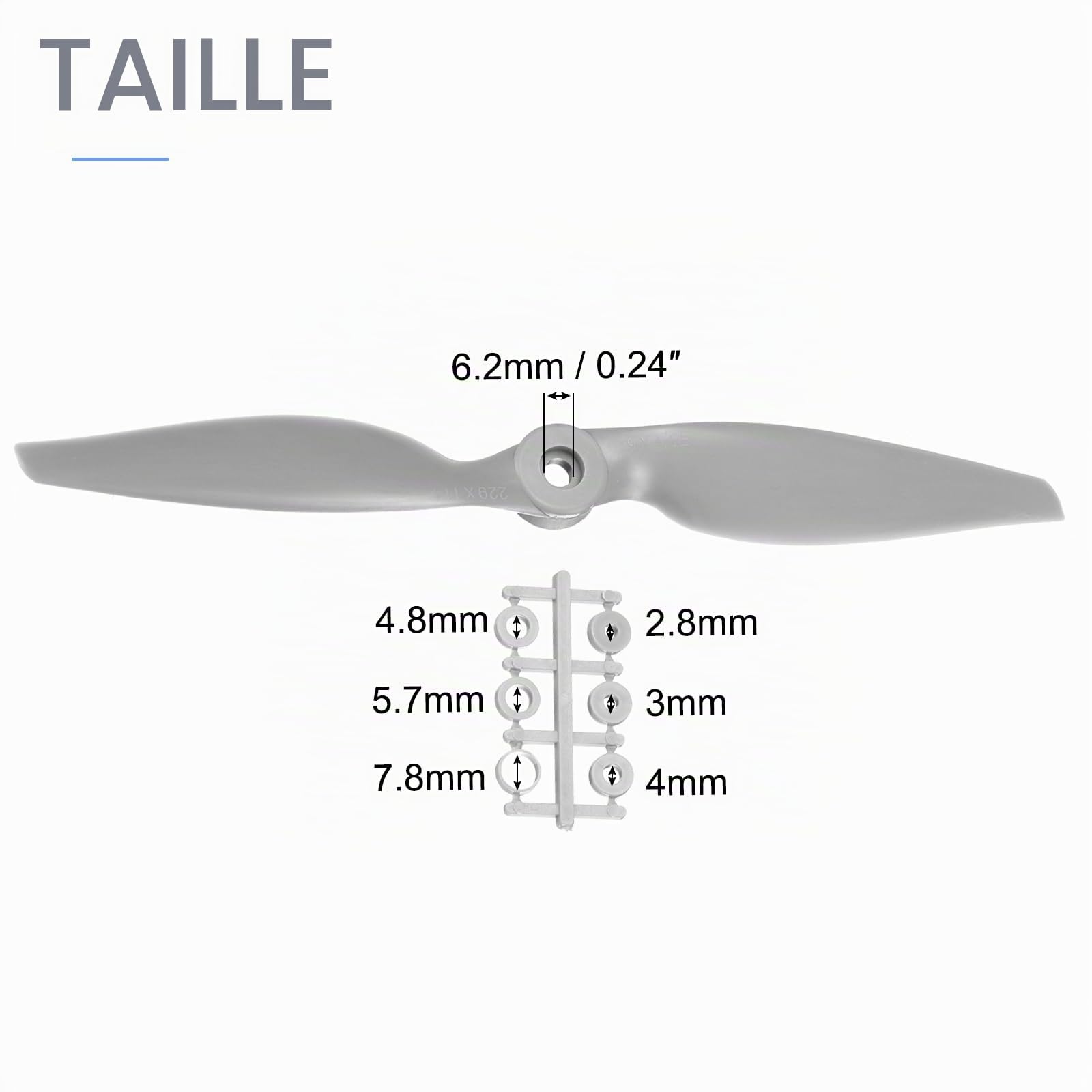 QUARKZMAN Hélices RC 10x5 Pouces, 6 Pièces, 2 Pales, Accessoires Gris avec Anneaux d'Adaptation pour Avion RC, Remplacement d'Accessoires