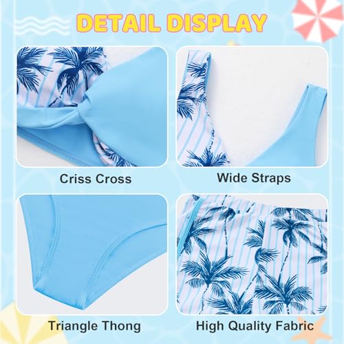 Image of Weixinbuy Girl's 3 Piece Swimsuit Teen Swimwear Tropical Print Twist Cross Bikini Bathing Suit with Cover Up Shorts Size 9-16