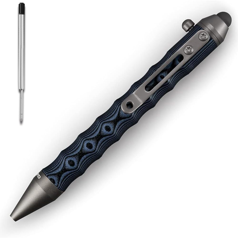 4.5'' Bolt Action Pens, EDC Ballpoint Ink Refillable, Stylus for Touch Screen, Ergonomic Grip, Hold in Texture with Finger Grooves