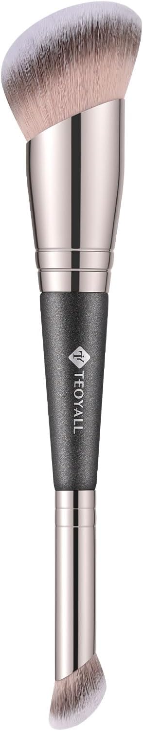 TEOYALL Dual-Ended Foundation Under Eye Concealer Brush, Curved Angled Contour Synthetic Bristles for Liquid Cream Powder
