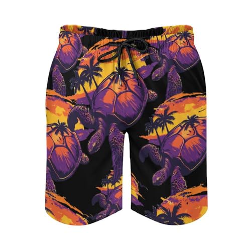 Hawaii Sea Turtle Palm Trees Men's Swim Trunks Board Shorts Beachshorts Swimsuits with Pockets Mesh Liner3