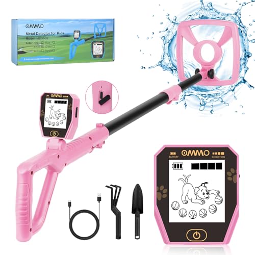 Image of OMMO Metal Detector, Rechargeable Built-in Battery Kids Metal Detector with Funny LCD Display, Adjustable Metal Detectors for Kids with IP67 Waterproof 6.5 inch Search Coil for Exploring Outdoor