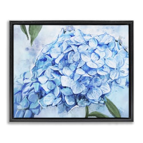 'Blue Hydrangea Blossom Leaves'| Floating Frame Canvas Art