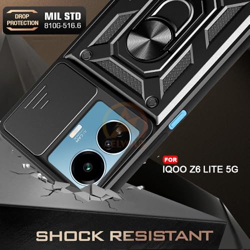 Image of Armor Bumper Back Cover Case for IQOO Z6 LITE 5G Rotating Camera Cover, Ring Holder & Kickstand | Heavy Duty & 360 Degree Protection IQOO Z6 LITE 5G Back Cover (Black)
