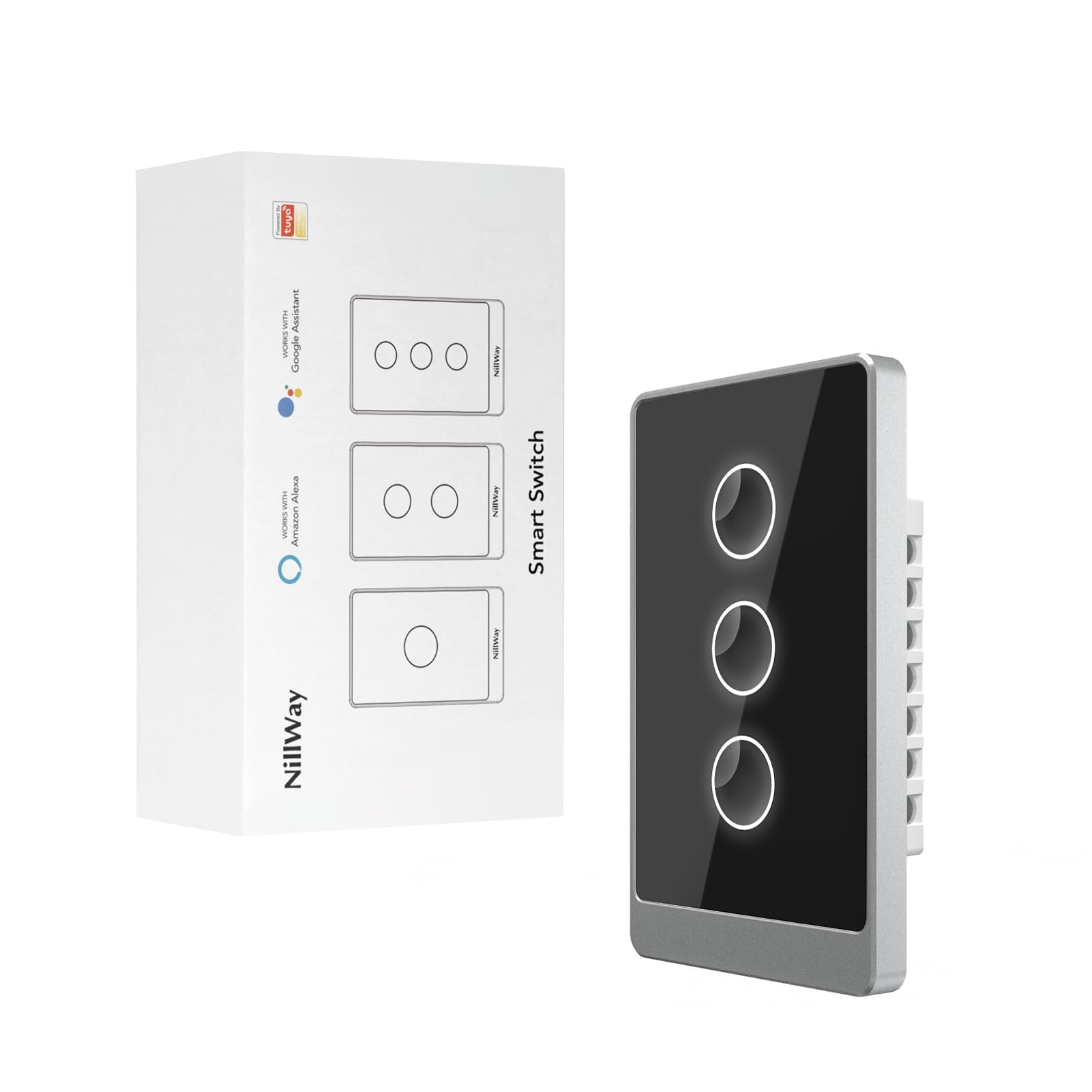 Smart Wall Light Switch, 2.4GHz 3 Gang WiFi Touch Switches, Neutral Wire Required, 3 Way Muti Remote Control Smart Life/Tuya App, Compatible with Alexa, Google Home, Black, 2026