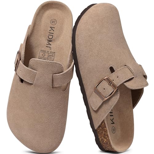 KIDMI Genuine Suede Clogs for Women Men Cork Footbed Sandals Leather Mules Potato Shoes with Arch...