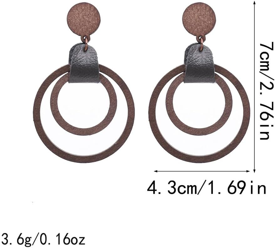 Bohemian Simplicity Wooden Geometry Circle Hollow Lightweight Dangle Drop Earrings Handmade Multi-layer Stud Earrings For Women Jewelry Gifts - Image 2