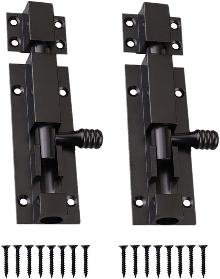 Door Lock,Gate Bolt,Sliding Bolt,2pcs Door Barrel Bolts Latches, Black Solid Slide Bolt Latch, Security Gate Sliding Latch Lock for Home Yard Garden(Size:8 inch,Color:Black)