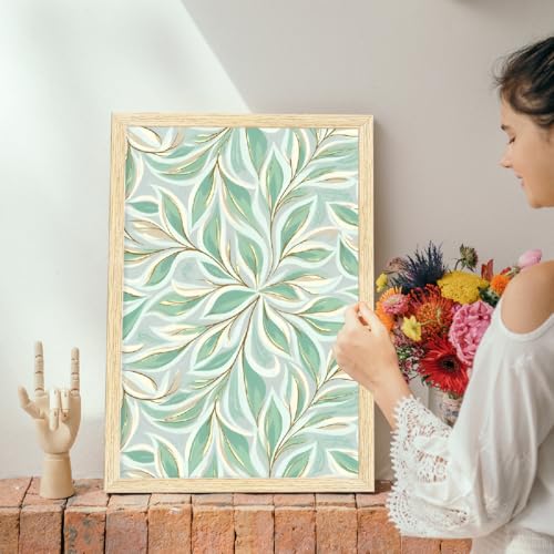 Image of ArtX Paper Floral Art Paintings with Frame for Home Decor, Madhubani Wall Paintings for Living Room, Multicolor, Natural Wood Color Frames, Set of 2
