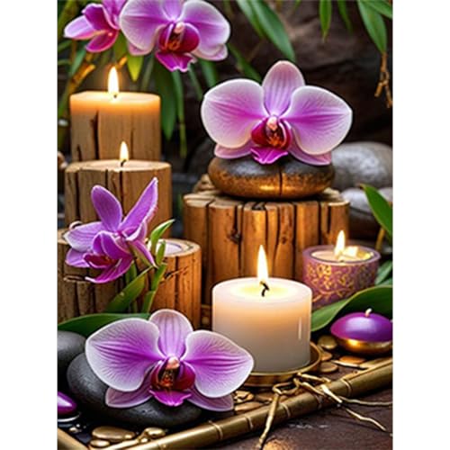 RICUVED Zen Diamond Painting 5D Adulte Complet,Bougie Fleur Kit Broderie Diamant Débutant 30x40cm de Peinture sur Diamant Point de Croix Painting pour Adultes Débutants