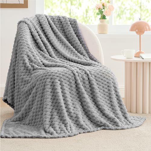 Image of BEDELITE Grey Throw Blanket for Couch, Soft Cozy Gifts for Women, 50 * 60 | 3D Jacquard Decorative Fleece Blanket, Super Soft Plush Throws, Cute Birthday Gift for Women & Men, Suitable for All Seasons