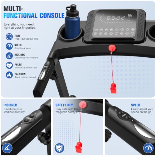 Image of Treadmills for Home with 20% Auto Incline - Wide Belt, 8.7MPH Max Speed, 450LBS Capacity, 3.5HP Adjustable Height Handle Bars