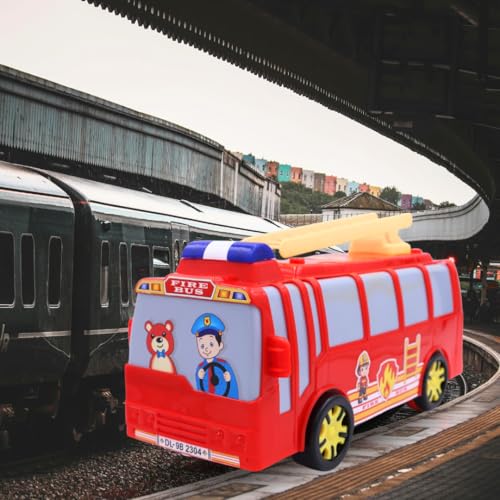Image of ToyBharat Fire Bus Friction Power Toy moves forward with simple friction power-no batteries needed! Bright and durable, it's perfect for kids ages 1 to 6 who love vehicles and active imaginative play.