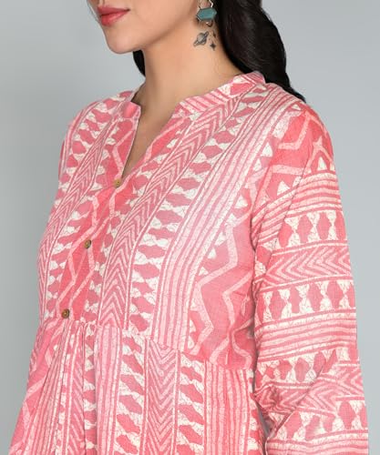 Image of Stylistico Geometric Print Summer Cotton Tunic Western Everyday Regular Fit Full Sleeve v Neck Office Peplum Printed Long Tops for Women Latest