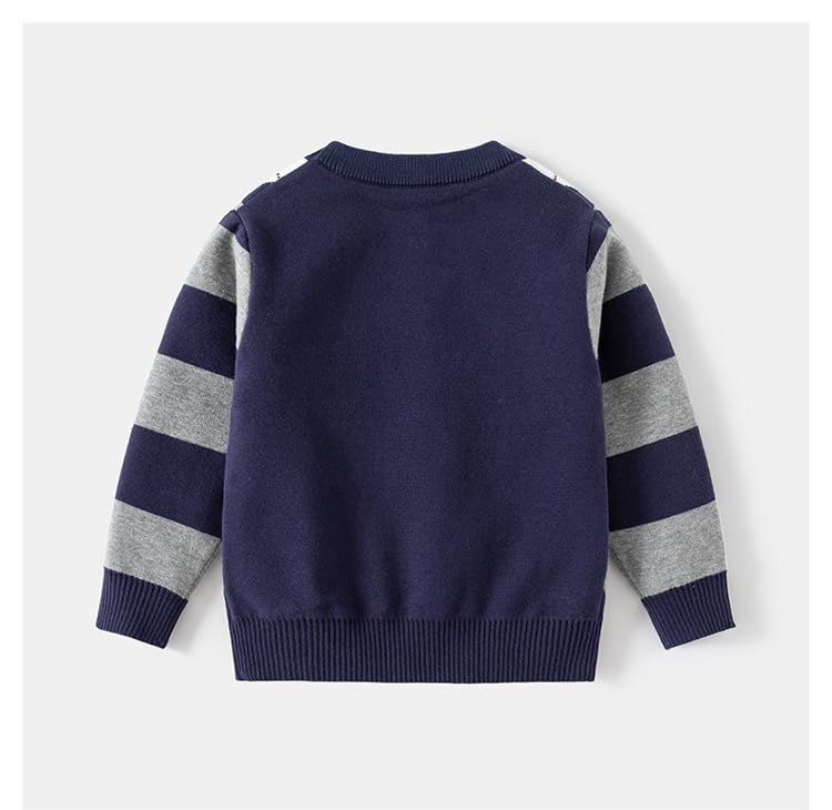 Baby Boy Knitted Diamond Grid Round Neck Long Sleeve Base Sweater Winter Loose Pullover Top Thick Sweater (Navy,100/2-3 Y,Unisex,Big Kid,US,Age,2 Years,3 Years)