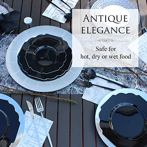 Silver Spoons Disposable Dinnerware Plates | Baroque Collection, Dinner, Black #TOP1
