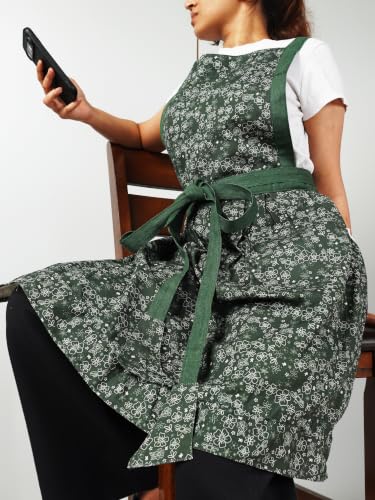 Image of 100% Cotton Unisex Apron - Adjustable Neck Straps, Vibrant Print, Reinforced Stitching, Multipurpose& Deep Pocket - for Cooking, Catering, Gardening, Painting-Printed Aprons