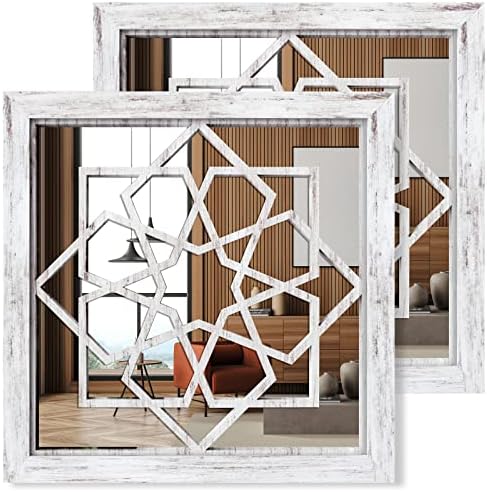ART-GIFTREE Mirror Wall Decor, 2pcs Farmhouse Wall Decor Square Accent Mirror Decorative Mirror for Living Room, Kitchen, Bathroom, Bedroom Rustic Home Decor(12”x12)