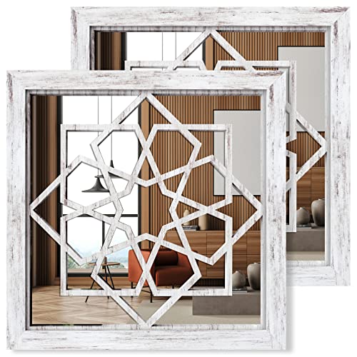 Art-Giftree Mirror Wall Decor, 2Pcs Farmhouse Wall Decor Square Accent Mirror Decorative Mirror For Living Room, Kitchen, Bathroom, Bedroom Rustic Home Decor(12”X12) #TOP24