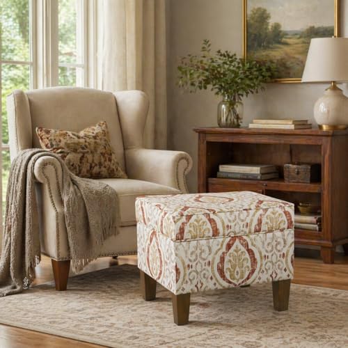 Image of HomePop Square Ottoman - Burnt Orange and Cream Medallion