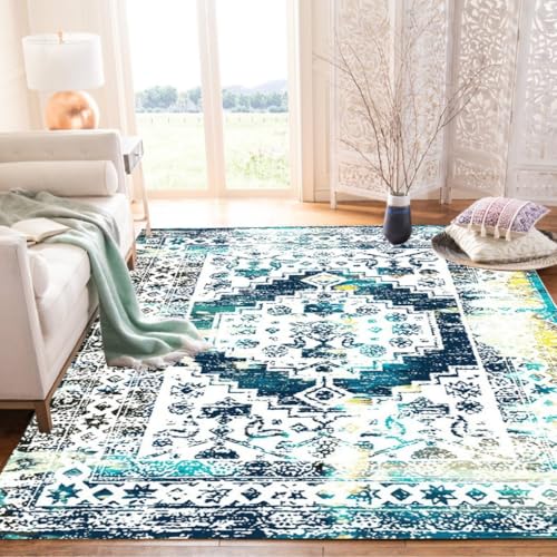 Blue Grey Vintage Distressed Large Area Rug 4x6 Machine Washable