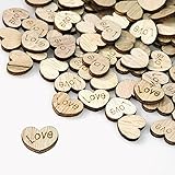 Lystaii 400pcs Rustic Wooden Love Heart Wedding Table Scatter Decoration Engraved Natural Wood Heart Table Confetti DIY Manual Patch for Crafts Wedding Engagement Bridal Shower Party