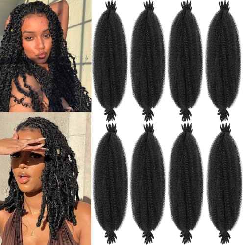Springy Afro Twist Hair 18inch Marley Twist Braiding Hair 8 Packs Pre Separated Wrapping Hair for Soft Locs Kinky Twist Crochet Hair for Women (1B, 18Inch (Pack of 8))