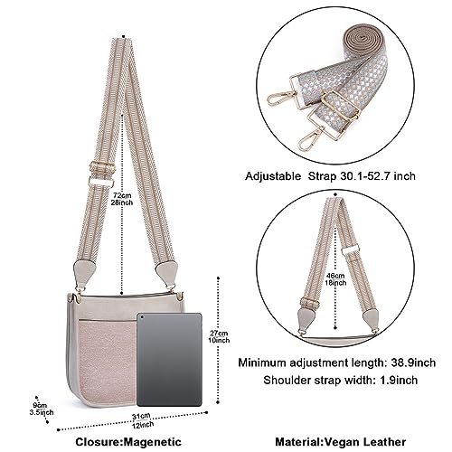 Image of HKCLUF Crossbody Bags for Women Trendy Vegan Leather Hobo Handbags With 2PCS Adjustable Guitar Strap Shoulder Bucket Bags
