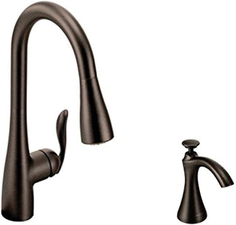 Moen Arbor One-Handle High Arc Pulldown Kitchen Faucet Featuring Reflex, Oil Rubbed Bronze (7594ORB) with Kitchen Soap and Lotion Dispenser