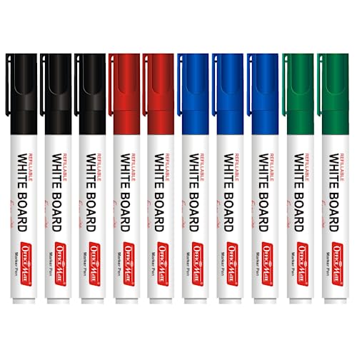 Image of Soni Officemate Whiteboard Markers | Pack of 10 (Mix)| Black, Blue, Red & Green | 4.43 mm Bullet Tip | Non-Toxic | Smooth Writing | Easy Wipe