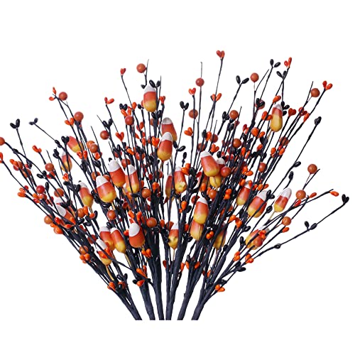 LLZLL 6 PCS Halloween Picks 17in/43cm Tall Artificial Fall Stems Halloween Berry Spray with Fake Candies for Holiday and Fall Decor