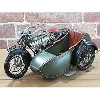 ヴィンテージ　ブリキ板模型オートバイ　サイドカー付き Amazon.co.jp: バイク 置物 おしゃれ アンティーク調 レトロ