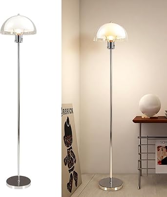 Modern Floor Lamp Round Acrylic Lampshade Floor Light Living Room Standing Light with Manual Switch E27 Base 59" Iron Tall Lamp Dimmable Vertical Lighting for Study Bedroom