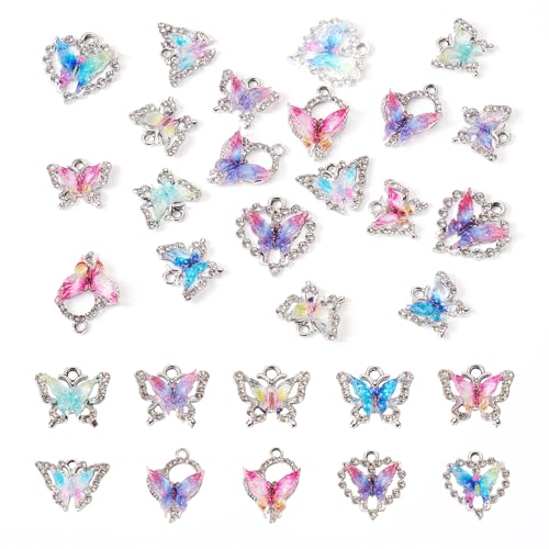 FASHEWELRY 20Pcs Alloy Crystal Rhinestone Charms Gradient Color Butterfly Jewelry Charms 10 Styles Charms for Jewelry Making Necklace Bracelet Craft