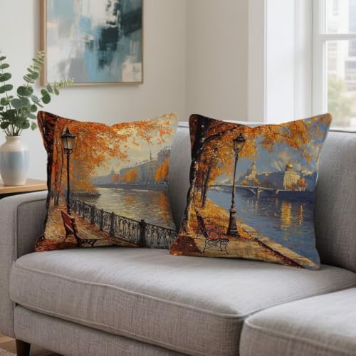 Cojines para sofá de 50x50 cm estilo lago otoñal que transforman su sala de estar 5