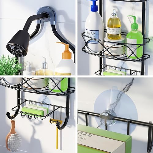 Image of amazon basics Hanging Shower Caddy for Bathroom | Bathroom Organiser Without Drill | Bathroom Accessories Storage Organizer