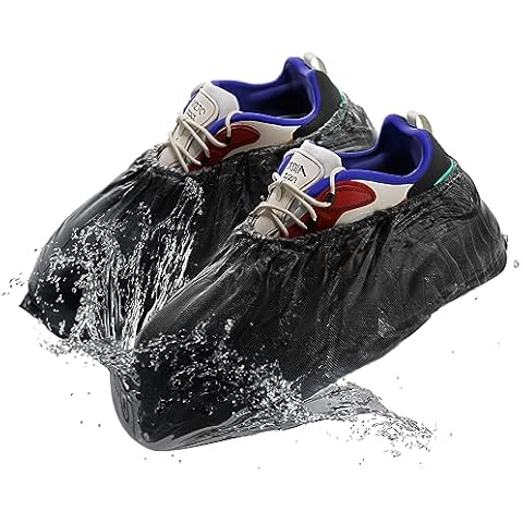 AMZ Supply Black Disposable Shoe Covers for Indoors, 16 x 5.75 Inch. 100 Pack CPE Shoe Covers Disposable Non Slip. Disposable Boot Covers Waterproof. Disposable Booties for Shoes Covers Elastic Band Cover